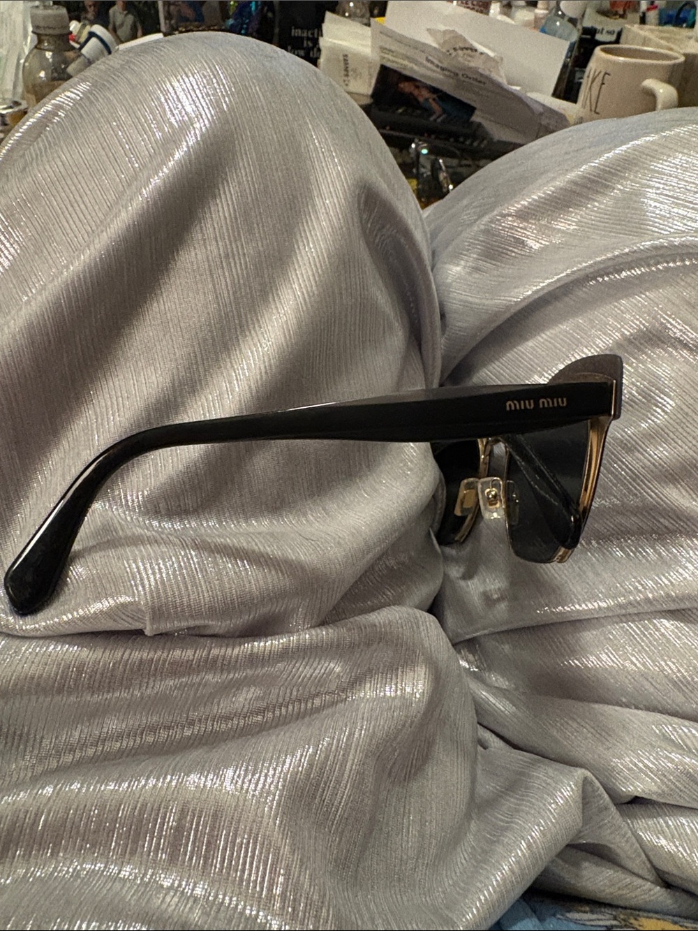 Miu Miu Dark Grey Shield Cat-Eye Sunglasses - Picture 3 of 4
